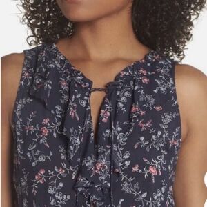 Paige Floral prints Boho Romantic Ruffle Fringe Top Navy Pink sz XS NWOT